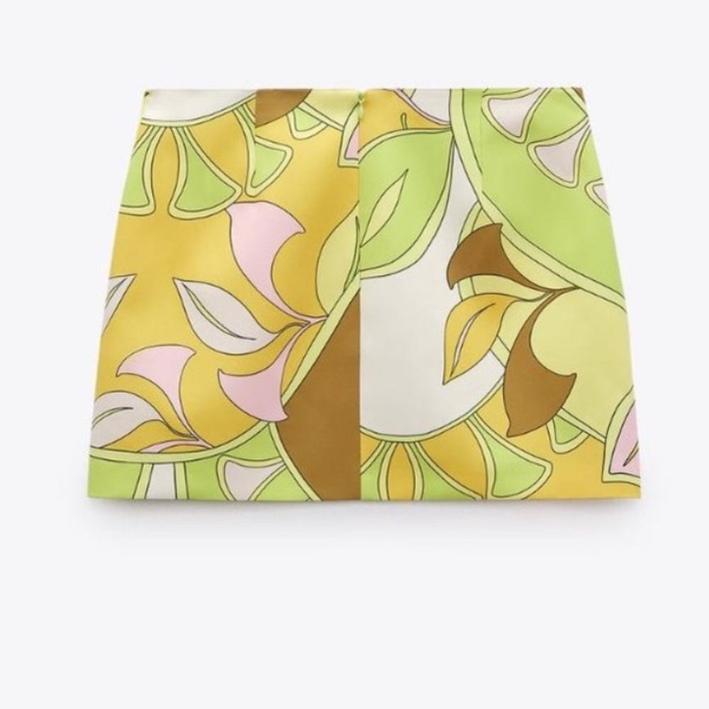 Zara Retro Print Yellow/Green Multicored Mini Skirt Size Medium - Picture 3 of 7
